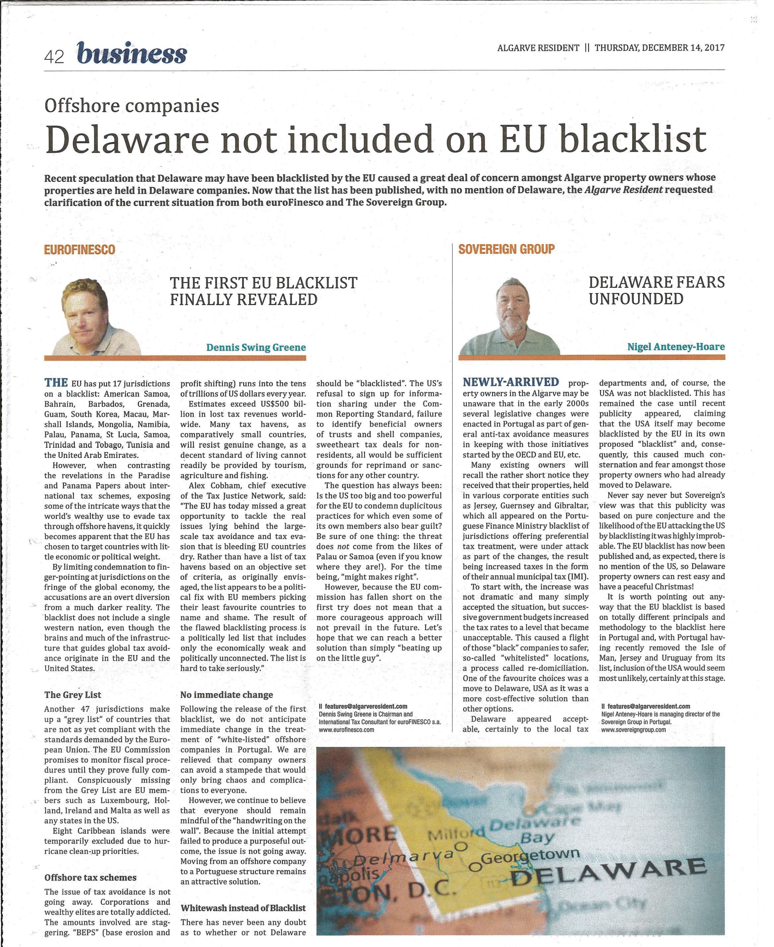 Delaware não consta na lista negra da UE