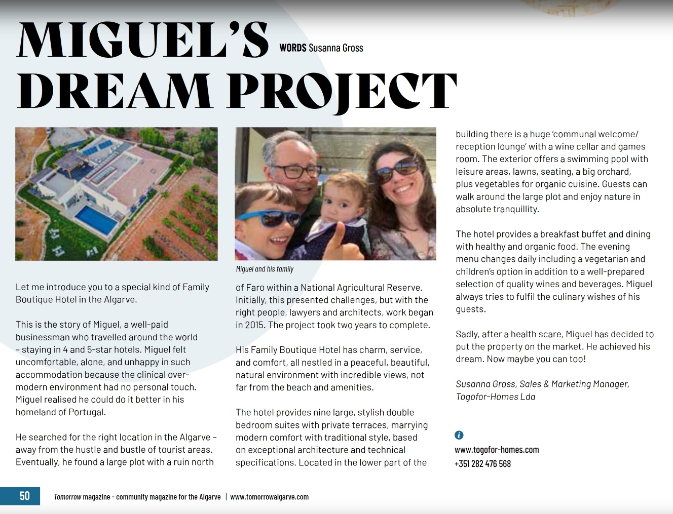 Artigo Tomorrow Algarve - O Projeto de Sonho do Miguel – Pode ser o seu Sonho