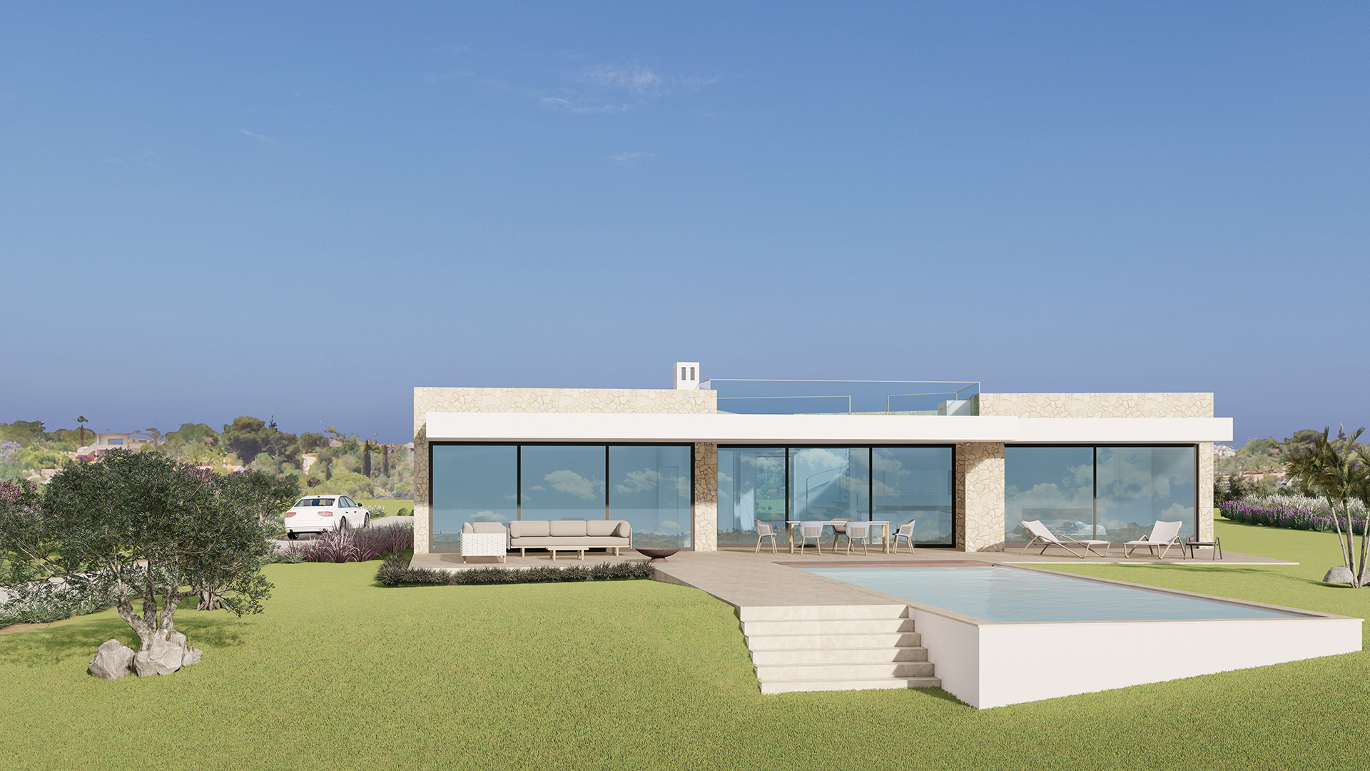 UNDER CONSTRUCTION - 6 Bedroom contemporary villa with pool and sea views, near Lagos | LG1965 A new contemporary 6 bedroom villa with large pool and garage on a generous plot of 3015m². Construction is scheduled to start in the 4th quarter of 2022. It is one of 7 projects (plot and construction) in a very popular residential area near Lagos. Located in a prime position with sea and panoramic views and with 2 minutes of Palmares Golf Course and Meia Praia beach.
