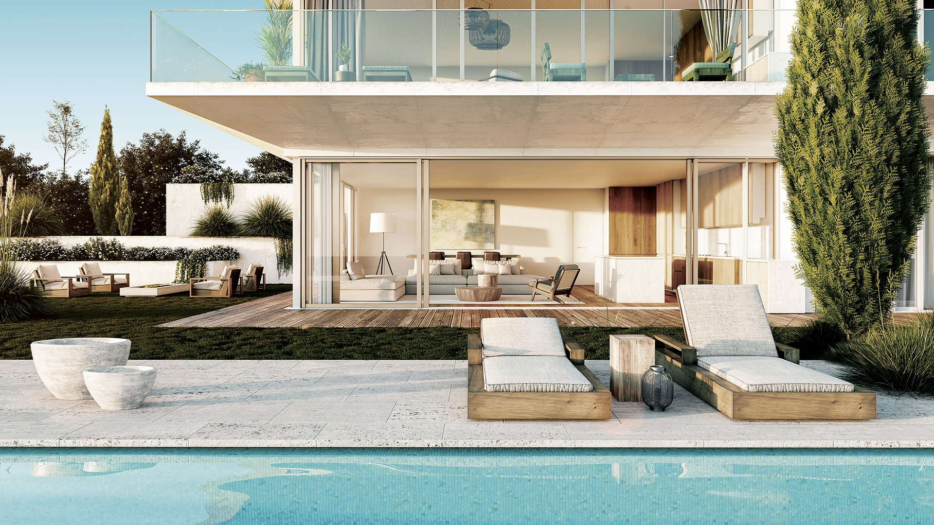 EN CONSTRUCTION - Appartements de 2 chambres avec terrasse, piscine commune et vue sur la mer Carvoeiro | LG2101 En construction, spacieux appartements de 2 chambres avec terrasse ou jardin à proximité des commodités à la périphérie de Carvoeiro. Toutes les terrasses offrent une vue magnifique sur la côte de l'Algarve.