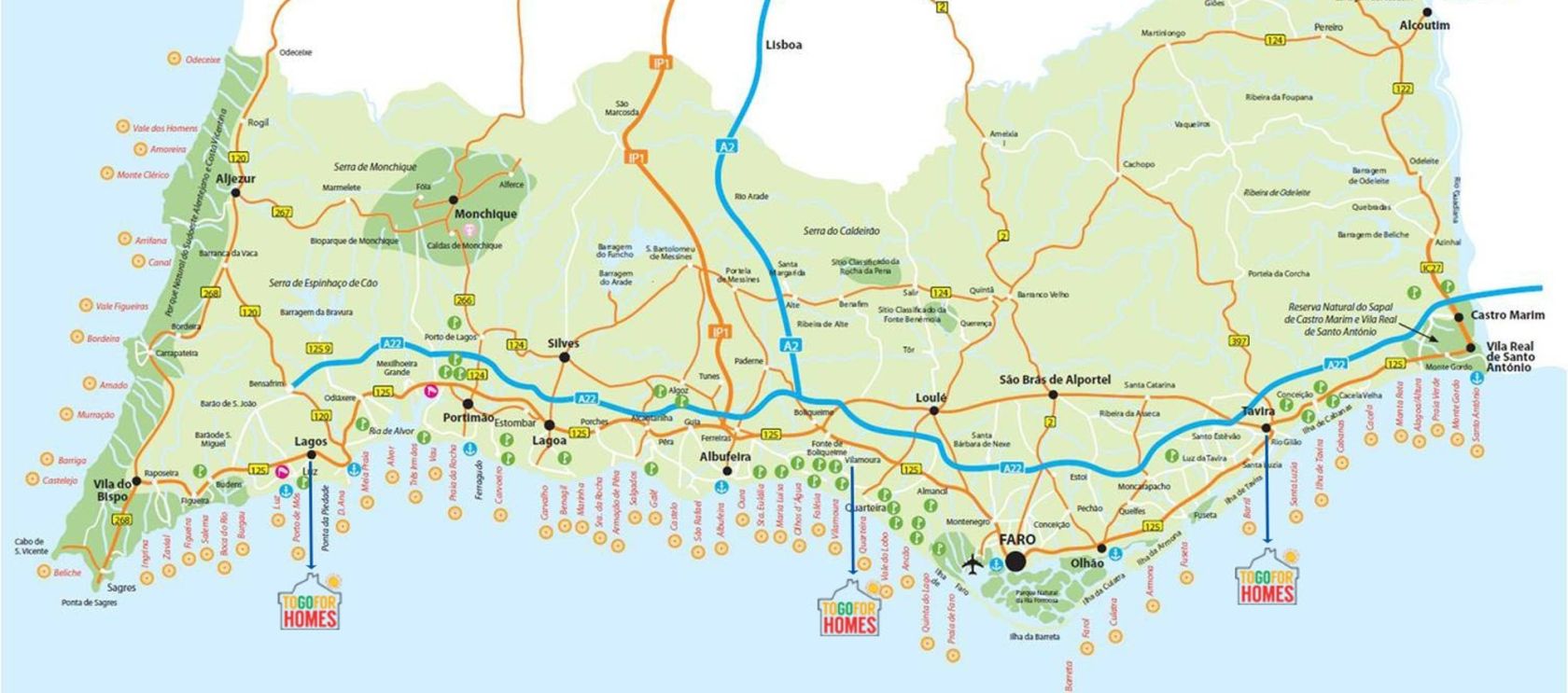 Mapa de Portugal com destaque do Algarve